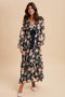 Navy Floral Chiffon Bow Tie Front Maxi Dress