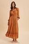 Camel Square Neck Long Sleeve Maxi Dress
