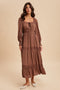 Mocha Square Neck Long Sleeve Maxi Dress