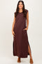 Brown Sleeveless Side Slit Midi Dress