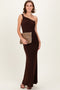 Brown Double Strap One Shoulder Maxi Dress