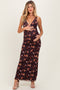 Brown Floral Deep V-Neck Sleeveless Maternity Maxi Dress