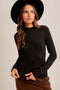 Black Lettuce Edge Mock Neck Long Sleeve Rib Top
