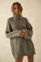 Grey Turtleneck Puff Sleeve Sweater Dress