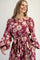 Burgundy Floral Striped Long Sleeve Midi Dress