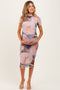 Light Pink Floral Mesh Short Sleeve Maternity Midi Dress