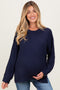 Navy Waffle Knit Side Slit Maternity Sweater