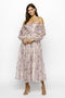 Light Pink Floral Off Shoulder Long Sleeve Tiered Maxi Dress