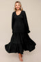 Black Smocked Tiered Long Sleeve Maxi Dress