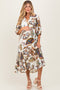 Cream Floral Collared 3/4 Sleeve Maternity Midi Dress