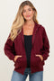 Burgundy Front Zipper Hooded Maternity Sweater