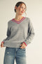Heather Grey Contrast Detail V-Neck Sweater