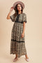 Black Rose Floral Lace Inset Button Up Maxi Dress