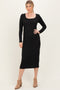 Black Scoop Neck Long Sleeve Midi Dress