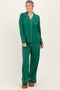 Green Button Down Top Wide Leg Pant Pajama Set