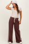 Brown Lace Stripe Drawstring Maternity Lounge Pants