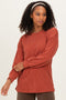 Rust Puff Sleeve Solid Ribbed Top