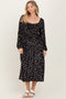 Black Floral Velvet Smocked Midi Dress