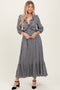 Black Ditzy Floral Long Sleeve Ruffle V-Neck Tiered Maxi Dress