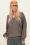 Mocha Brushed Long Sleeve Ribbed V-Neck Top