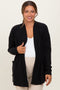 Black Solid Ribbed Long Sleeve Open Front Pocket Maternity Cardigan