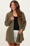 Olive Solid Ribbed Long Sleeve Open Front Pocket Maternity Cardigan