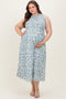 Blue Floral Smocked Sleeveless Maternity Plus Midi Dress