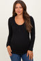 Black Ribbed Long Sleeve Maternity Henley Top