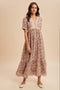 Mauve Floral Lace Detail Button Down Maxi Dress