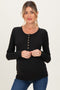 Black Solid Ribbed Long Sleeve Button Down Maternity Tunic Top