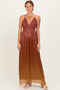Rust Shimmer Open Tie Back Maxi Dress