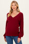 Burgundy V-Neck Drop Shoulder Back Bow Tie Detail Maternity Sweater