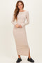Beige Scoop Back Long Sleeve Maxi Dress
