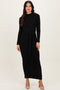 Black Ribbed Front Tie Maxi Sweater Dress
