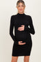 Black Cable Knit Mock Neck Maternity Mini Dress