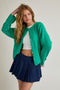 Green Classic Crew Neck Button Cardigan