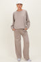 Beige Crewneck Pullover Pant Maternity Set