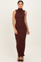 Brown Turtleneck Ribbed Knit Sleeveless Maxi Dress