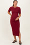 Burgundy Ruched Side Slit Maternity Midi Dress