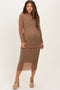 Mocha Shimmer Mesh Long Sleeve Ruched Maternity Midi Dress
