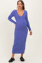 Iris Blue V-Neck Long Sleeve Fitted Maternity Maxi Dress