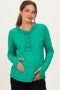 Green Long Sleeve Exposed Seam Maternity Top