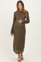 Olive Lace Jacquard Long Sleeve Maternity Midi Dress