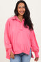 Bright Pink Snap Button Pullover Henley Maternity Sweatshirt