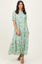 Light Sage Paisley Print Tiered Midi Dress