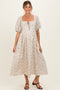 Cream Floral Puff Sleeve Maternity Midi Dress