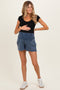 Navy Smocked Waist Mineral Wash Maternity Shorts