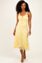 Yellow Floral Lace Ruffle Midi Dress