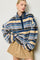 Blue Printed Fleece Oversized Half Zip Pullover
