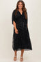 Black Embroidered Tulle Dolman V-Neck Maternity Midi Dress
